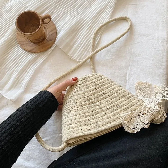 Minimalist Straw Bag, Crossbody Straw Bag, Small Tote Bag, Cute Market Canvas Bag for Women, Beach Summer Handwoven Travel Bag, Basket Bag