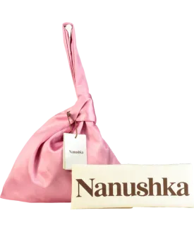 Nanushka Pink Jen Satin Wristlet Clutch Bag