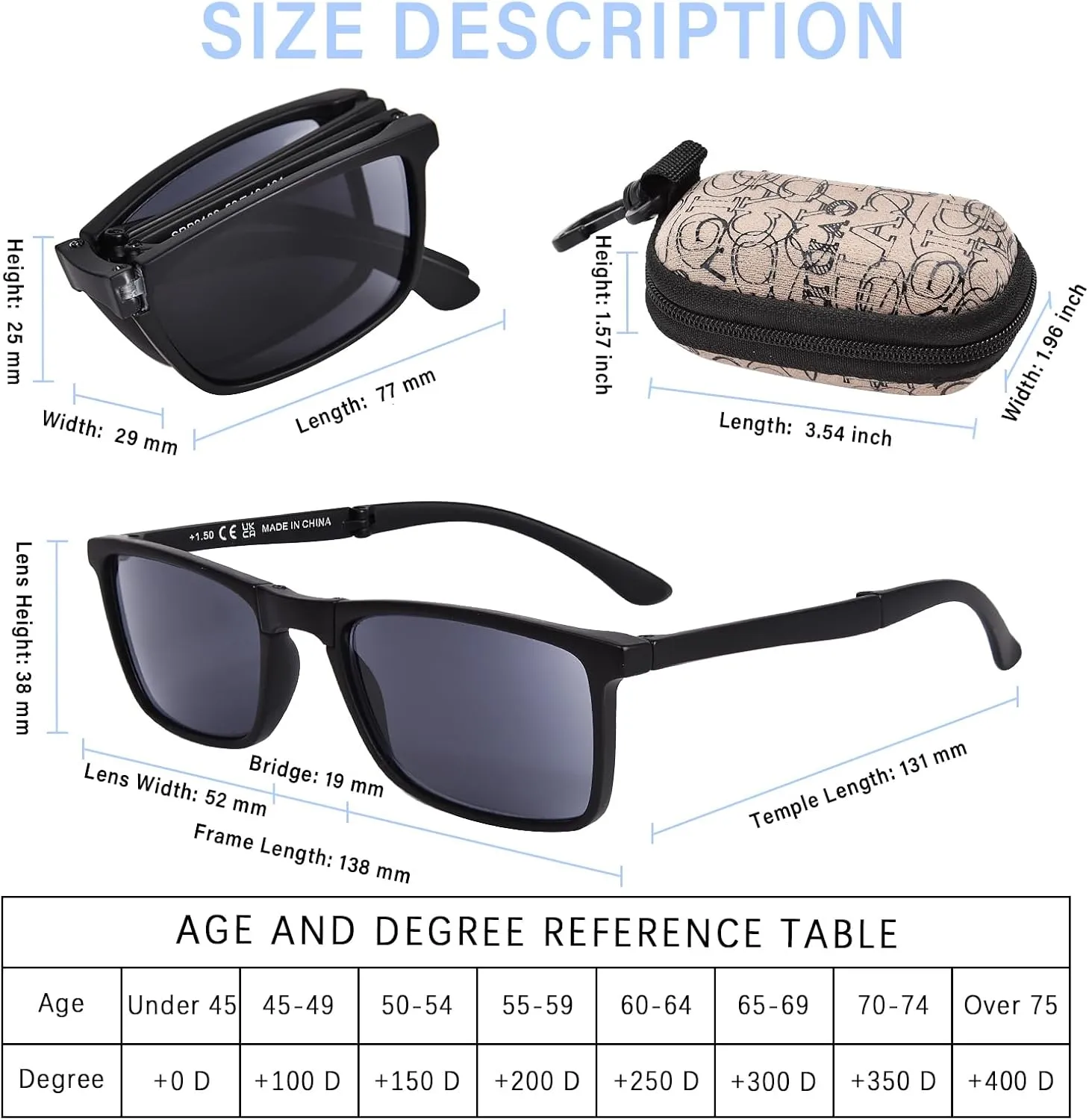 OPTOFENDY Folding Reading Glasses for Women Men, Small Spring Hinge Readers, Portable Blue Light Glasses with Zipper Case