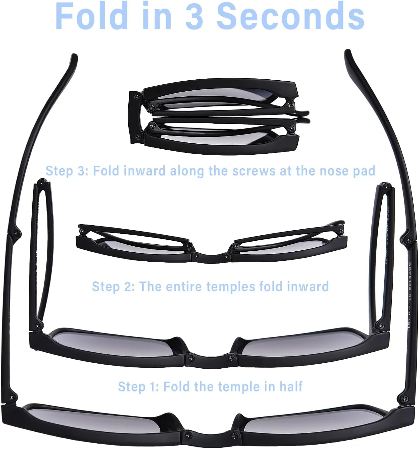 OPTOFENDY Folding Reading Glasses for Women Men, Small Spring Hinge Readers, Portable Blue Light Glasses with Zipper Case