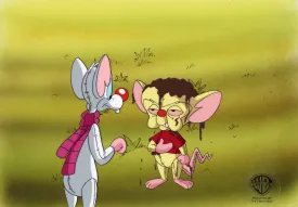 Pinky And The Brain Original Production Cel on Original Hand-Painted Production Background: Pinky and Brain