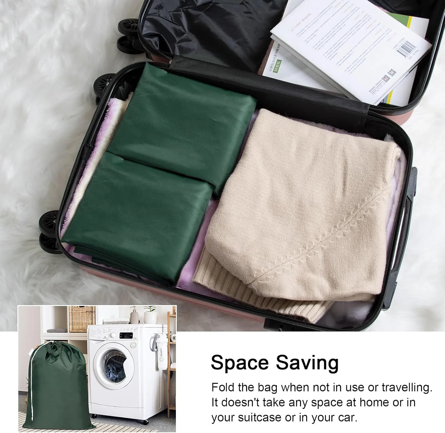 Polecasa Extra Large Heavy Duty Laundry Bag with 130gsm Tear Resistant Fabric and Handles, Easy to Carry Durable Dirty Clothes Drawstring Bag, Perfect for College Dorm,Travel, 28x36,Green