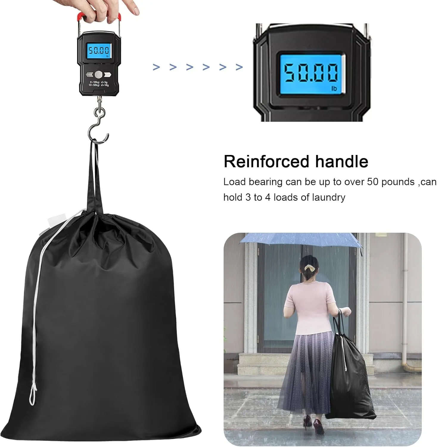 Polecasa Heavy Duty Large Laundry Bag with 130gsm Tear Resistant Fabric, ID Tag and Handles, Easy to Carry Dirty Clothes Drawstring Bag, Perfect for College Dorm, Travel, 28x36, Black