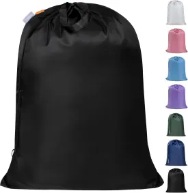 Polecasa Heavy Duty Large Laundry Bag with 130gsm Tear Resistant Fabric, ID Tag and Handles, Easy to Carry Dirty Clothes Drawstring Bag, Perfect for College Dorm, Travel, 28x36, Black