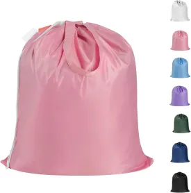 Polecasa Small Heavy Duty Laundry Bag with 130gsm Tear Resistant Fabric and Handles, Easy to Carry Durable Dirty Clothes Drawstring Bag, Perfect for College Dorm, Travel 21x24, Pink