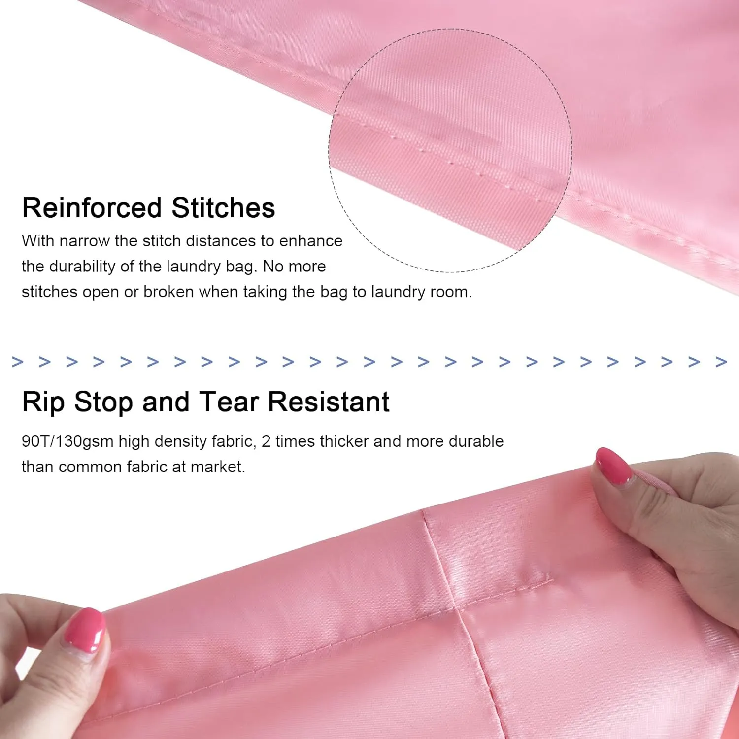 Polecasa Small Heavy Duty Laundry Bag with 130gsm Tear Resistant Fabric and Handles, Easy to Carry Durable Dirty Clothes Drawstring Bag, Perfect for College Dorm, Travel 21x24, Pink