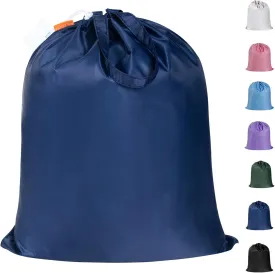 Polecasa Small Heavy Duty Laundry Bag with 130gsm Tear Resistant Fabric and Handles, Easy to Carry Durable Dirty Clothes Drawstring Bag, Perfect for College Dorm, Travel, 21x24,Navy
