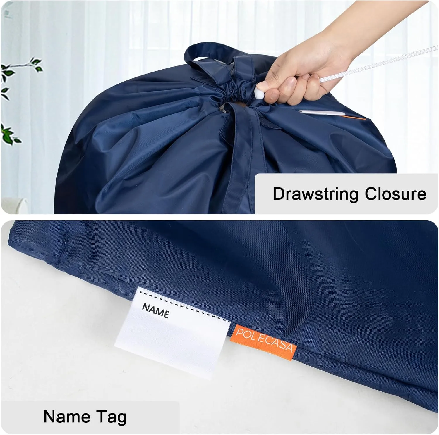 Polecasa Small Heavy Duty Laundry Bag with 130gsm Tear Resistant Fabric and Handles, Easy to Carry Durable Dirty Clothes Drawstring Bag, Perfect for College Dorm, Travel, 21x24,Navy