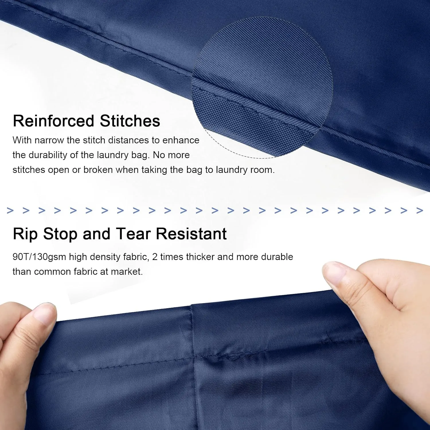 Polecasa Small Heavy Duty Laundry Bag with 130gsm Tear Resistant Fabric and Handles, Easy to Carry Durable Dirty Clothes Drawstring Bag, Perfect for College Dorm, Travel, 21x24,Navy