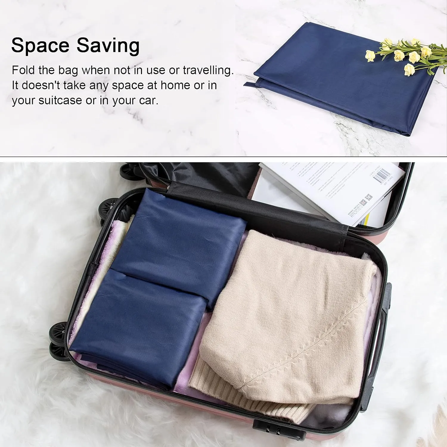 Polecasa Small Heavy Duty Laundry Bag with 130gsm Tear Resistant Fabric and Handles, Easy to Carry Durable Dirty Clothes Drawstring Bag, Perfect for College Dorm, Travel, 21x24,Navy