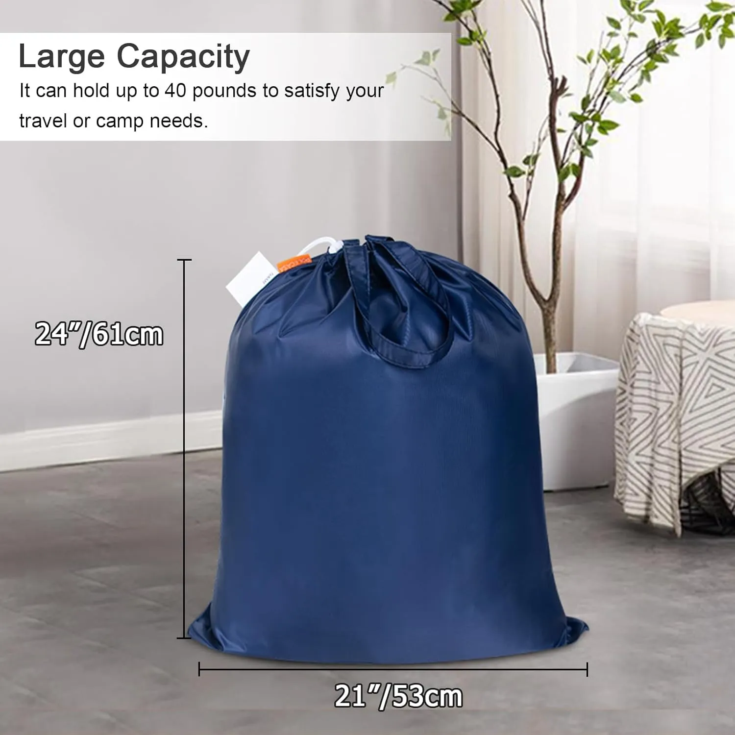 Polecasa Small Heavy Duty Laundry Bag with 130gsm Tear Resistant Fabric and Handles, Easy to Carry Durable Dirty Clothes Drawstring Bag, Perfect for College Dorm, Travel, 21x24,Navy
