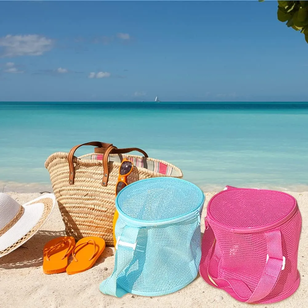 Shell Mesh Beach Toy Bag Shell Collecting Bag Sea Storage Shell Bag, Shell bag for Picking Up Shell Collecting Bucket Bags with Adjustable Shoulder Strap for Kids (Rose Red)