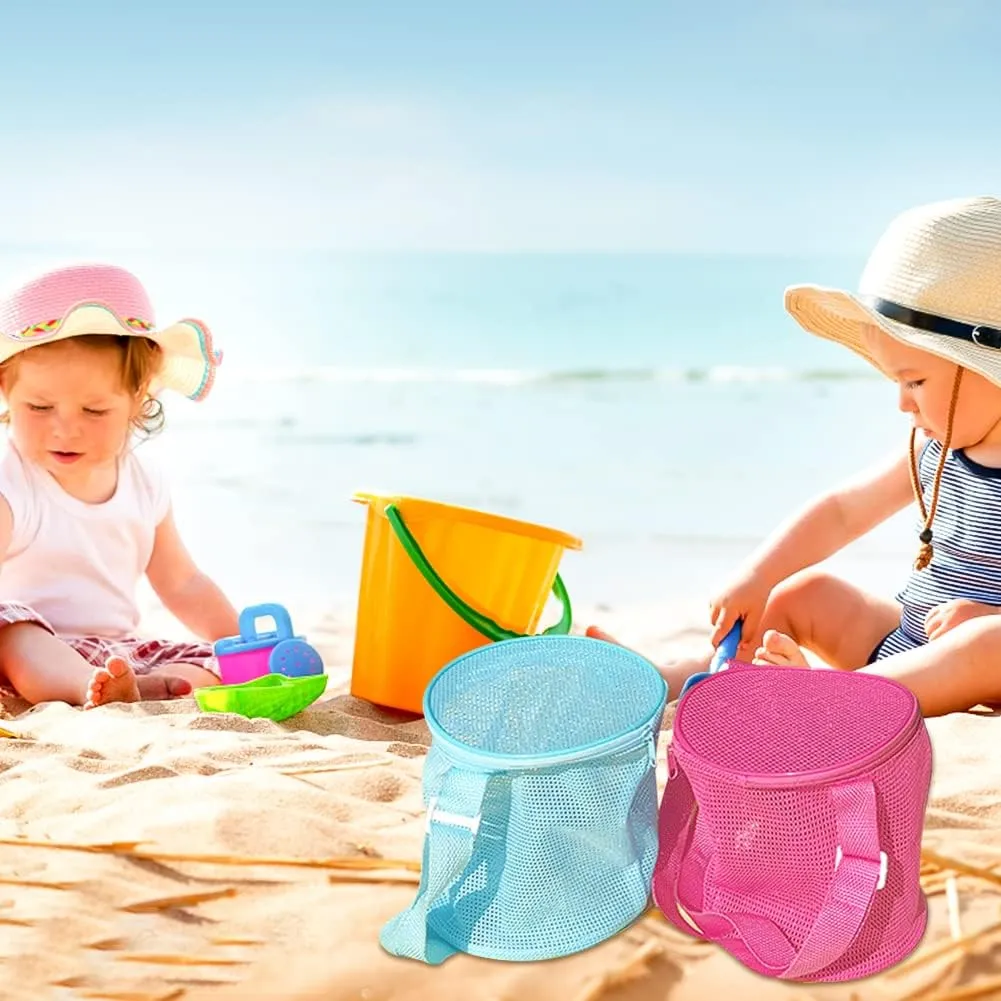 Shell Mesh Beach Toy Bag Shell Collecting Bag Sea Storage Shell Bag, Shell bag for Picking Up Shell Collecting Bucket Bags with Adjustable Shoulder Strap for Kids (Rose Red)