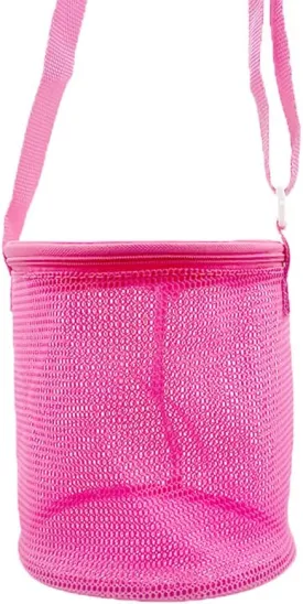 Shell Mesh Beach Toy Bag Shell Collecting Bag Sea Storage Shell Bag, Shell bag for Picking Up Shell Collecting Bucket Bags with Adjustable Shoulder Strap for Kids (Rose Red)