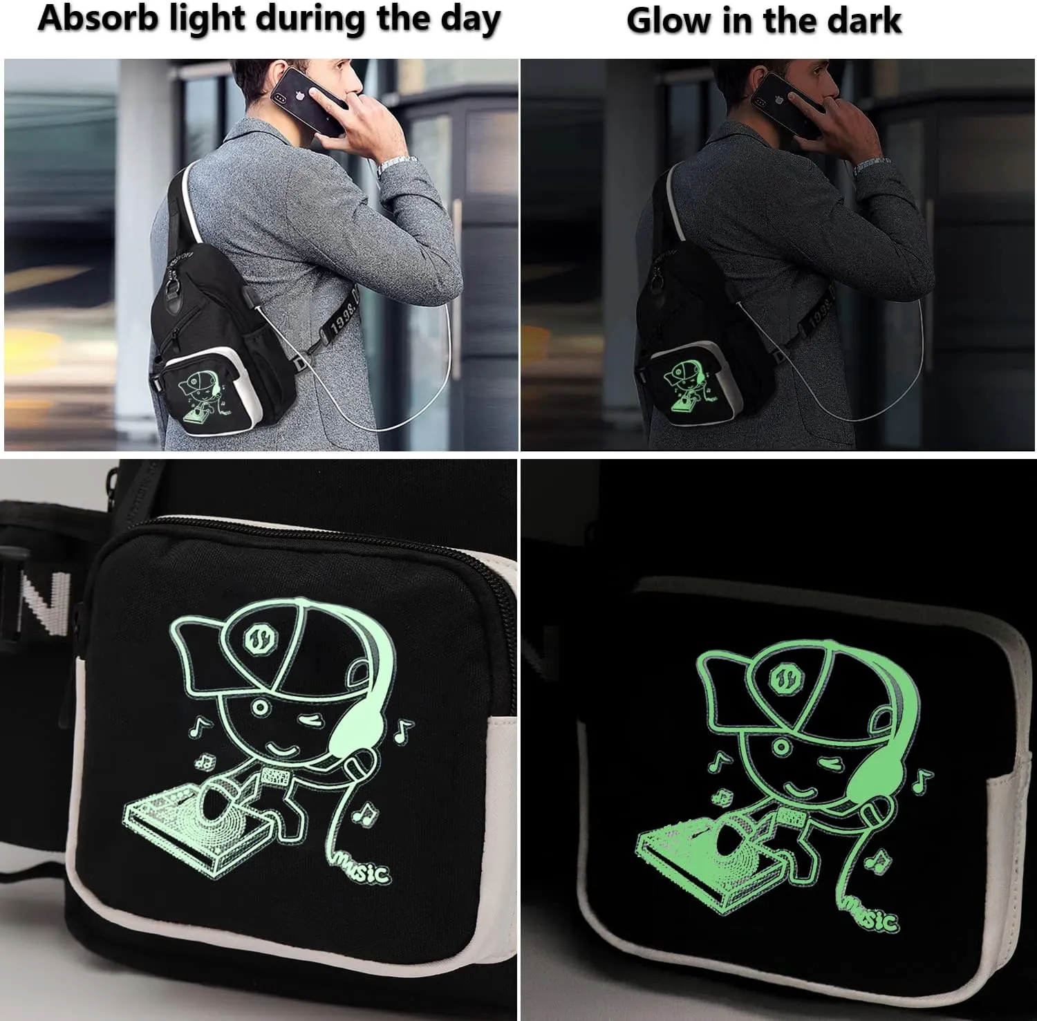 Sling Bag for Boys with USB, Small Chest Pack with Side Pocket, Travel Shoulder Backpack