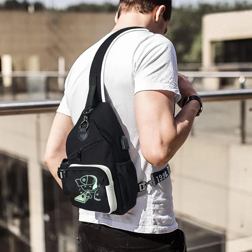 Sling Bag for Boys with USB, Small Chest Pack with Side Pocket, Travel Shoulder Backpack