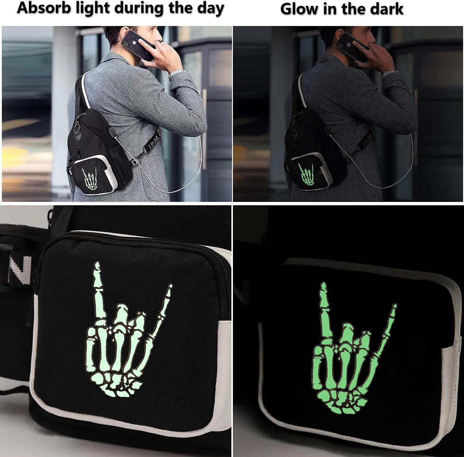 Sling Bag for Boys with USB, Small Chest Pack with Side Pocket, Travel Shoulder Backpack