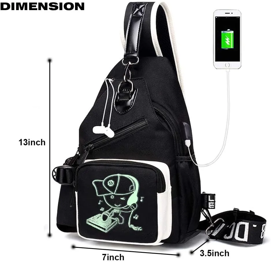 Sling Bag for Boys with USB, Small Chest Pack with Side Pocket, Travel Shoulder Backpack