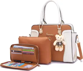Soperwillton Purses for Women Crossbody Shoulder Handbags Top Handle Satchel Tote Bag Wallet Set 3pcs