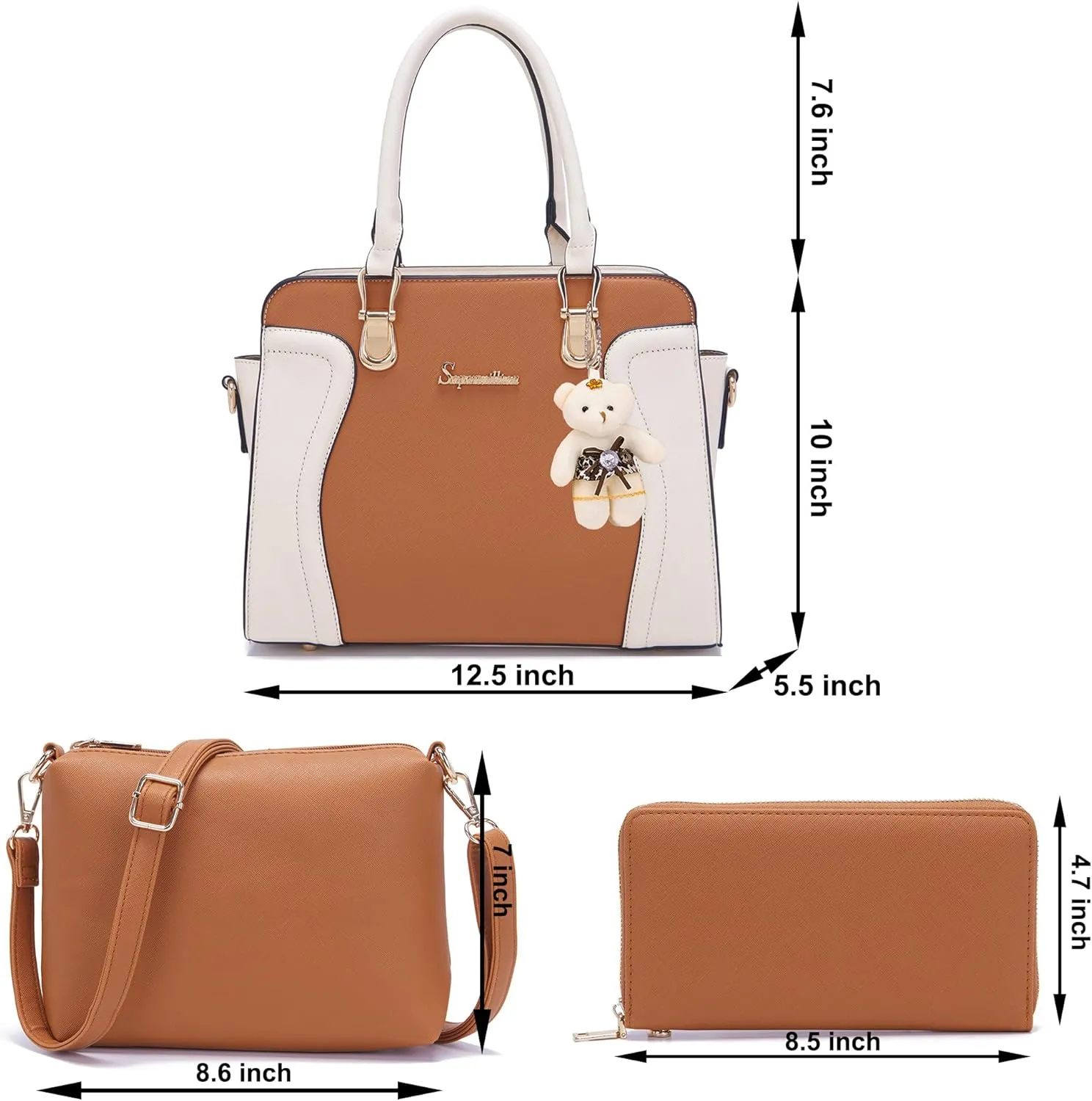 Soperwillton Purses for Women Crossbody Shoulder Handbags Top Handle Satchel Tote Bag Wallet Set 3pcs