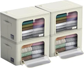 Sorbus Storage Bins with Metal Frame - Stackable & Foldable Clothes Organizer Bags - Oxford Fabric Storage Containers with Large Clear Window & Carry Handles Organization for Bedding Linen & Clothing