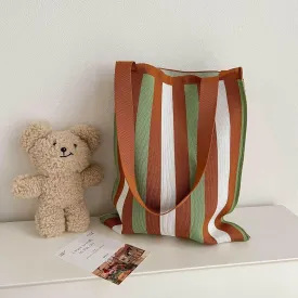 TTCAYU Knitted Shoulder Bag for Women Striped Checkered Handbag Summer Woven crochet beach Bag Purse for Shopping Travel