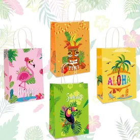 Whaline 24 Pack Hawaiian Tropical Gift Bags with Handles Colorful Aloha Paper Goody Bags Summer Vibes Party Favor Bags for Hawaiian Party Summer Birthday Baby Shower Decoration, 4 Designs