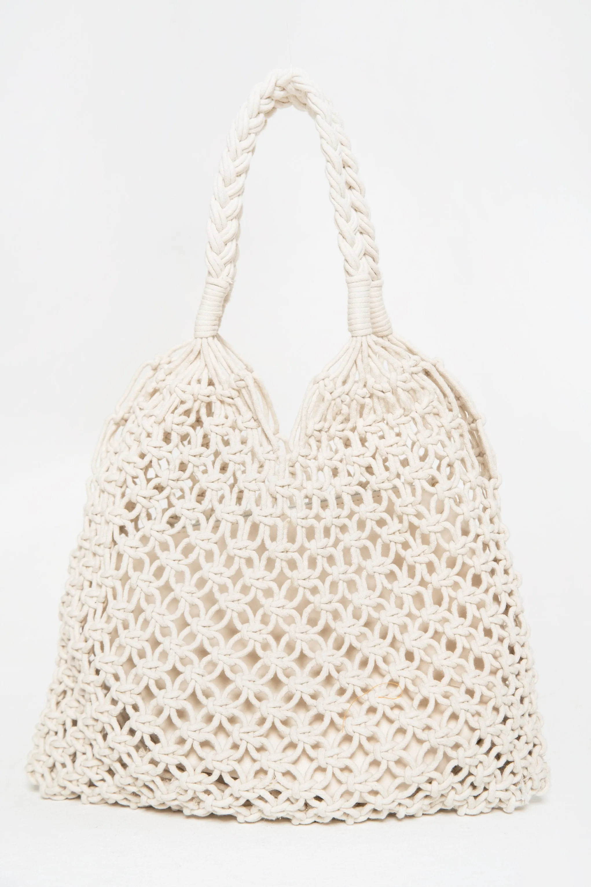 White Faux Leather and Jute Hobo Bag