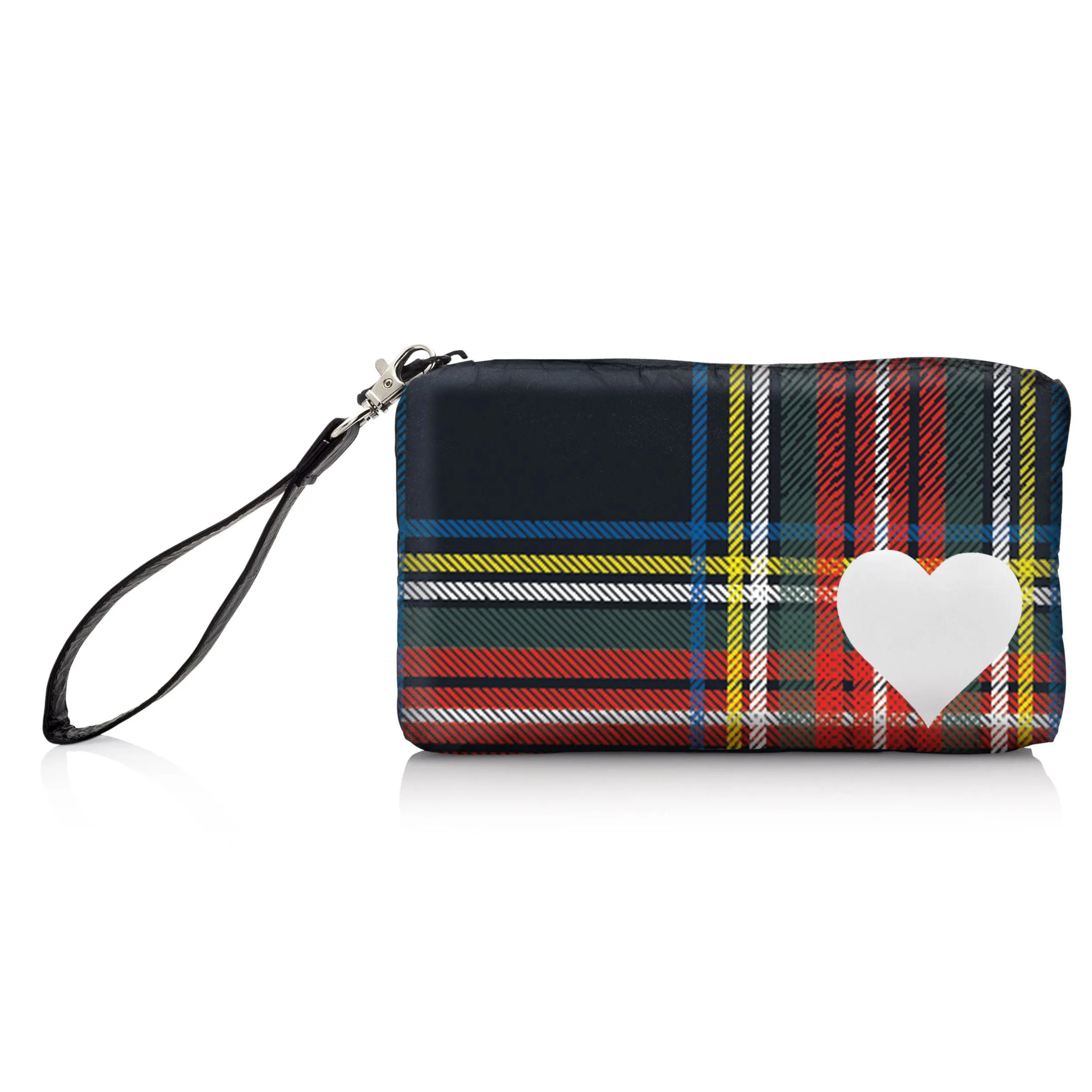 Zip Wristlet in Holiday Plaid with White Heart